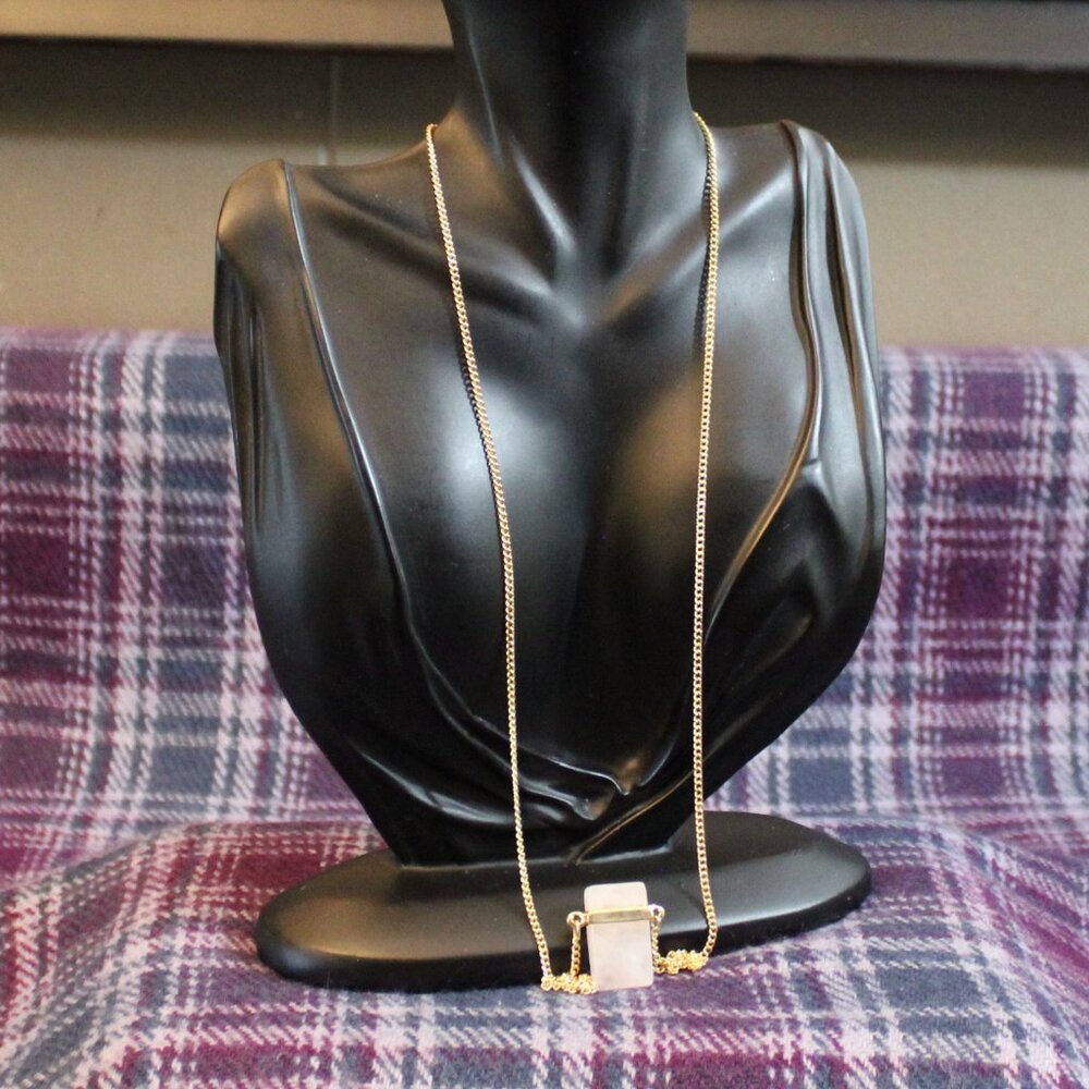 Rectangular Rose Quartz Stone Pendant Necklace - image 3